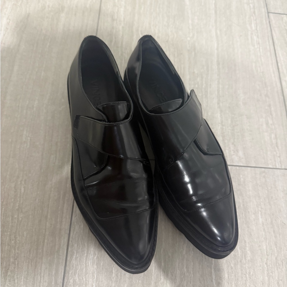 Vince Glossy Black Leather Oxfords